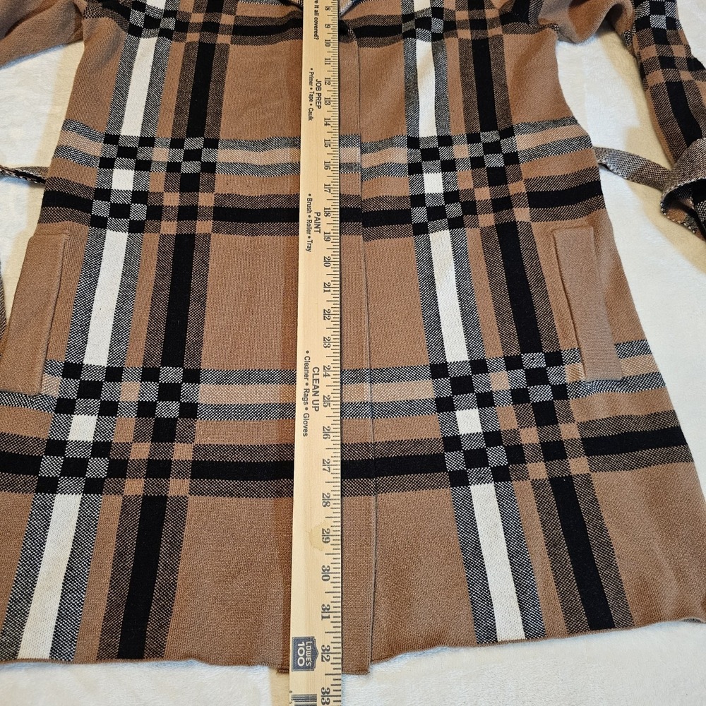 Christian Siriano Hooded Brown Plaid Cardigan Sweater Women's Size Medium - Picture 6 of 9